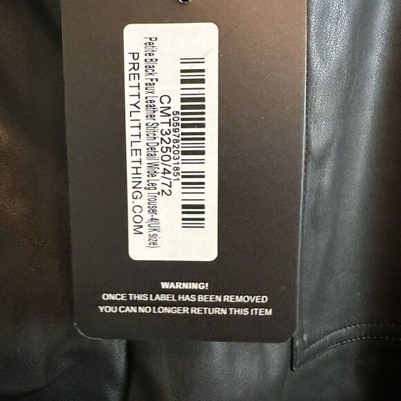 PRETTYLITTLETHING Black leather Wide Leg Pants Size Petite‎ 0 - Picture 4 of 5